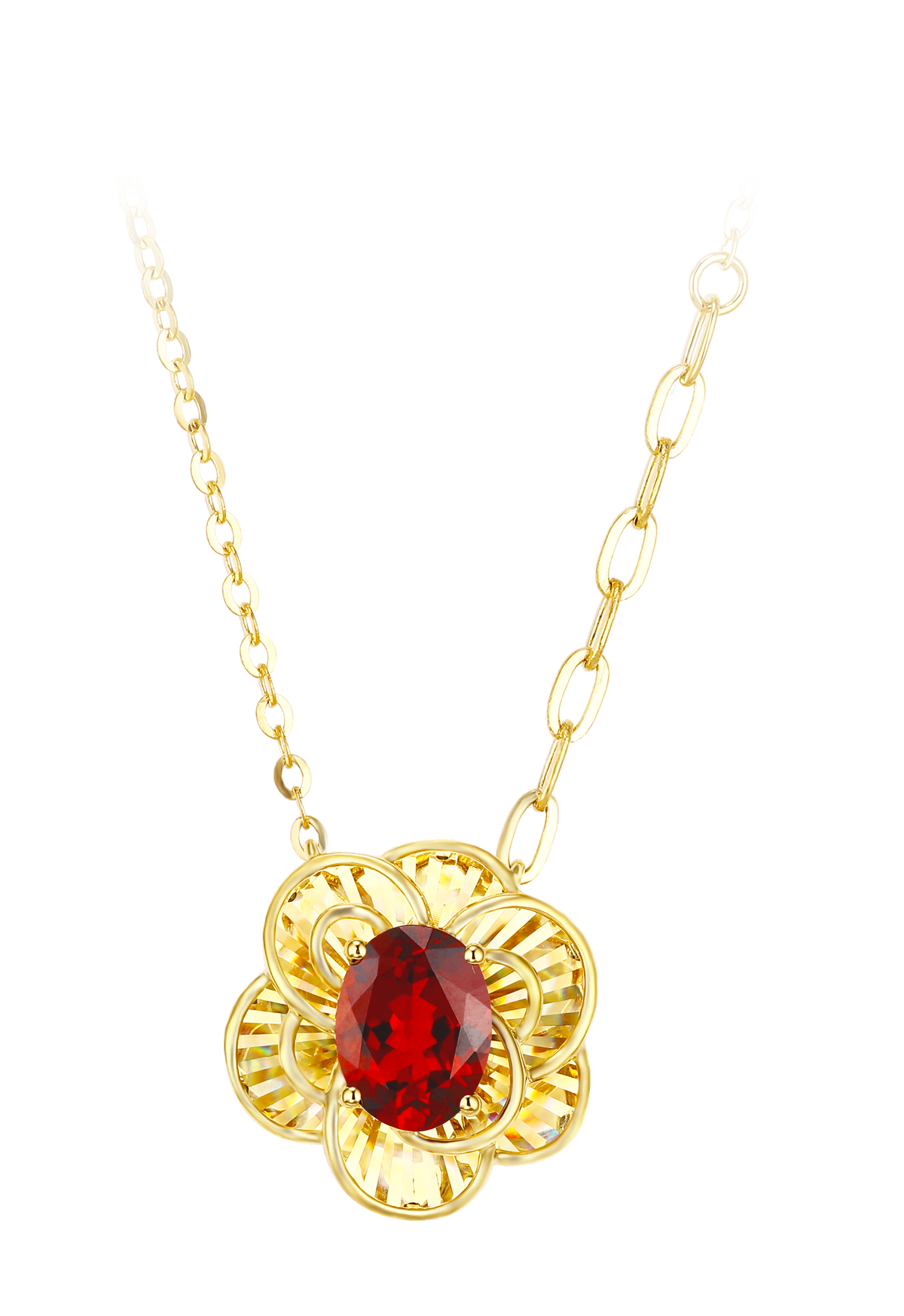 "Plum Bossom" Collection 18K Yellow Gold Garnet Pendant Necklace
