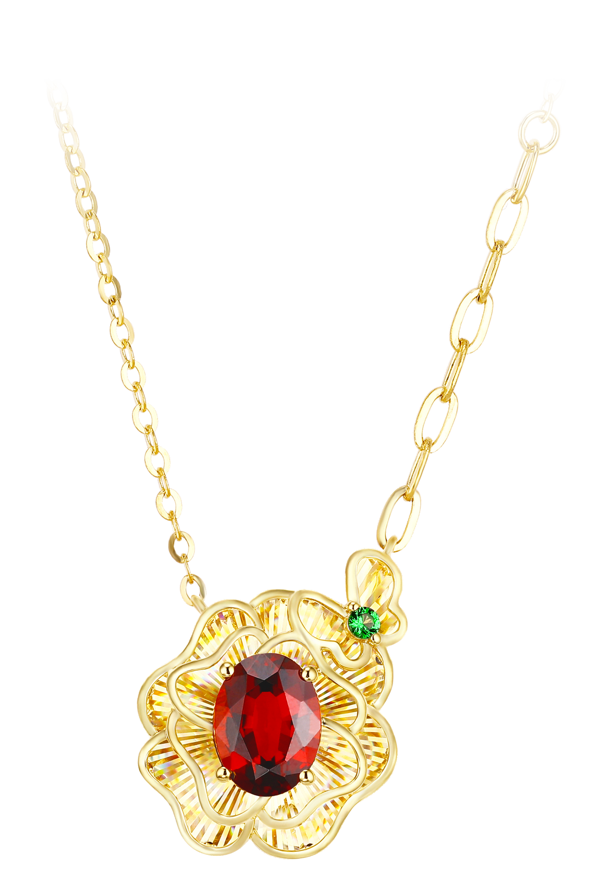 "Plum Bossom" Collection 18K Yellow Gold Garnet Pendant Necklace