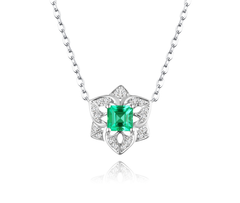 18K White Gold  Emerald Diamond Pendant Necklace Romantic Early Summer Series