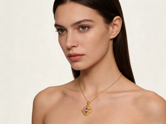 18K Yellow Gold Garnet Zircon Pendant Necklace