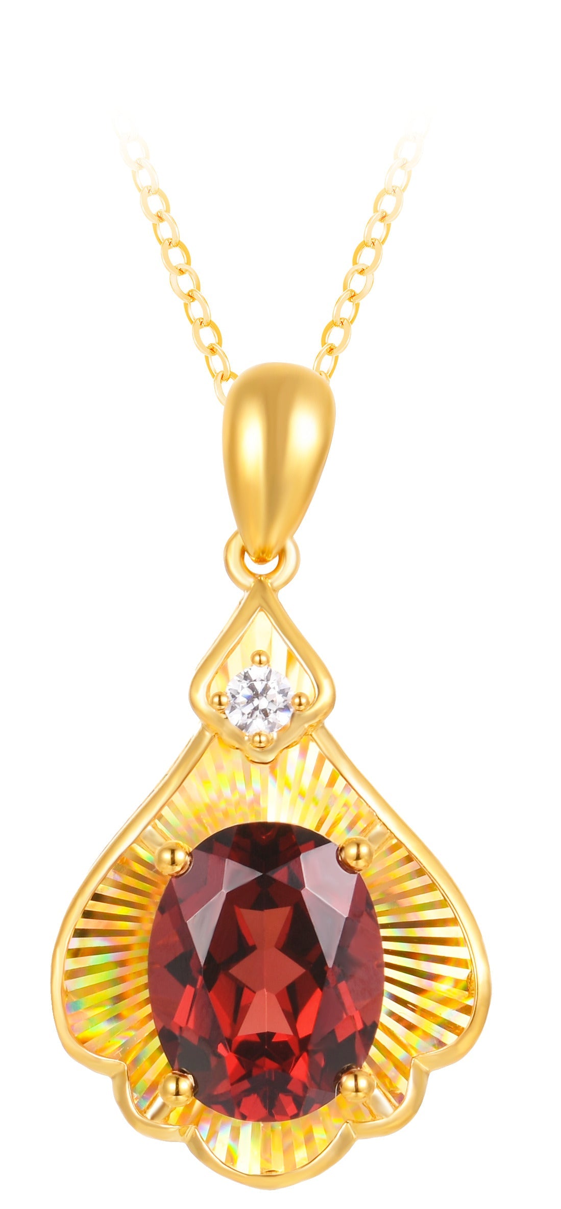 18K Yellow Gold Garnet & Zircon Pendant Necklace