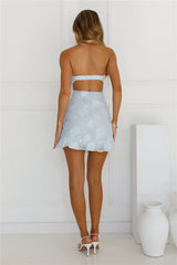 Strapless, floral print, resort-style mini dress