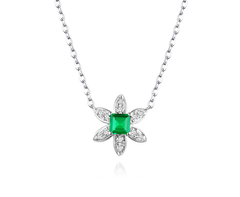18K White Gold  Emerald Diamond Pendant Necklace Romantic Early Summer Series