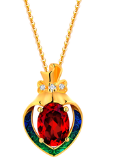 18K Yellow Gold Garnet Zircon Enamel Pendant Necklace