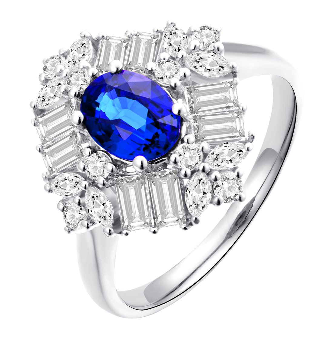 18K White Gold Sapphire Diamond Ring