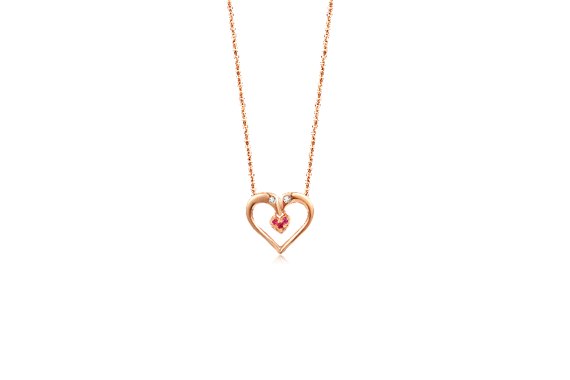 18K Red Gold Ruby and Diamond Necklace | Heart Lock