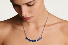 18K White Gold Sapphire Diamond Pendant Necklace