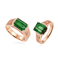 18K Rose Gold Tourmaline Diamond Couple Rings "Encounter " Series