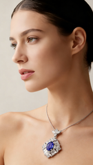 18K White Gold Sapphire Diamond Pendant Necklace