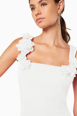 White 3D floral square-neck mini dress