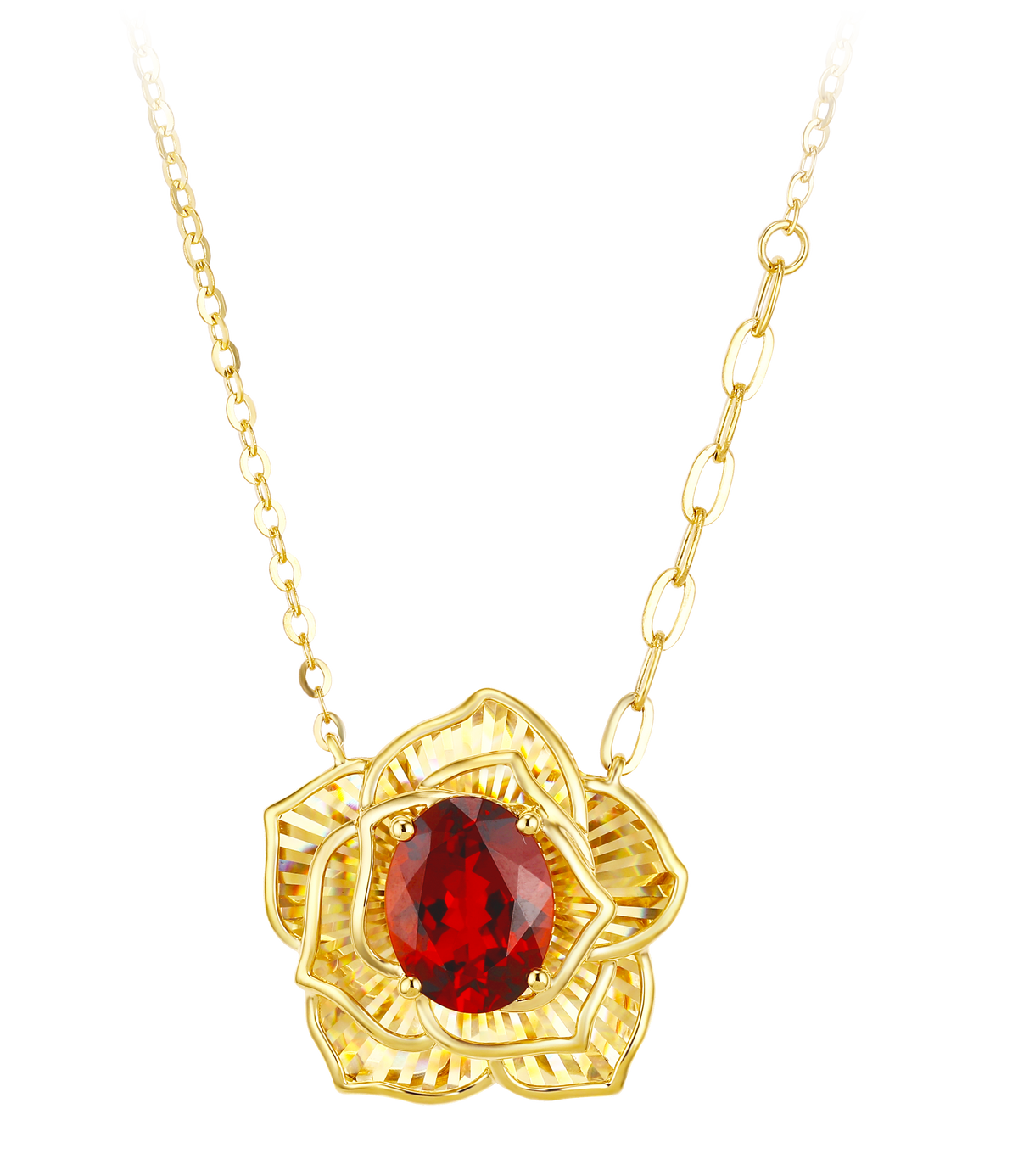 "Plum Bossom" Collection 18K Yellow Gold Garnet Pendant