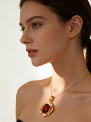 18K Yellow Gold Garnet & Zircon Pendant Necklace