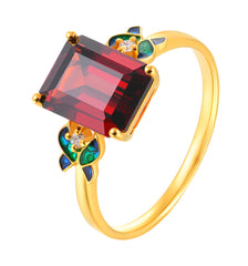 18K Yellow Gold Garnet Zircon Enamel Ring