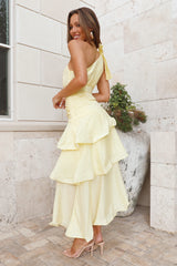 Sunlit Charm One-Shoulder Midi Dress (Warm Yellow)