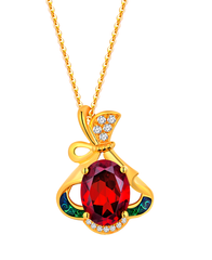 18K Yellow Gold Garnet Zircon Enamel Pendant Necklace