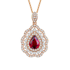 18K Rose Gold Ruby Diamond Pendant Necklace