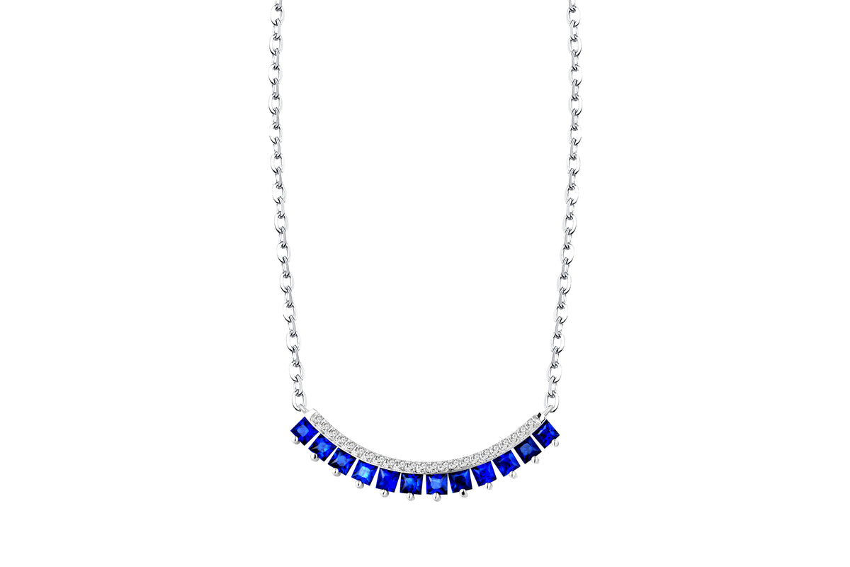 18K White Gold Sapphire Diamond Pendant Necklace