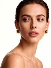 18K Yellow Gold Garnet Drop Earrings