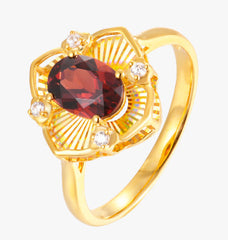 18K Yellow Gold Garnet & Zircon Ring