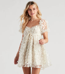 Butterfly Embellished Tulle A-Line Mini Dress (Ivory)