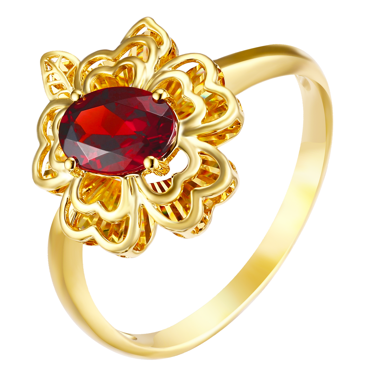 "Plum Bossom" Collection 18K Yellow Gold Garnet Peony Women's Ring