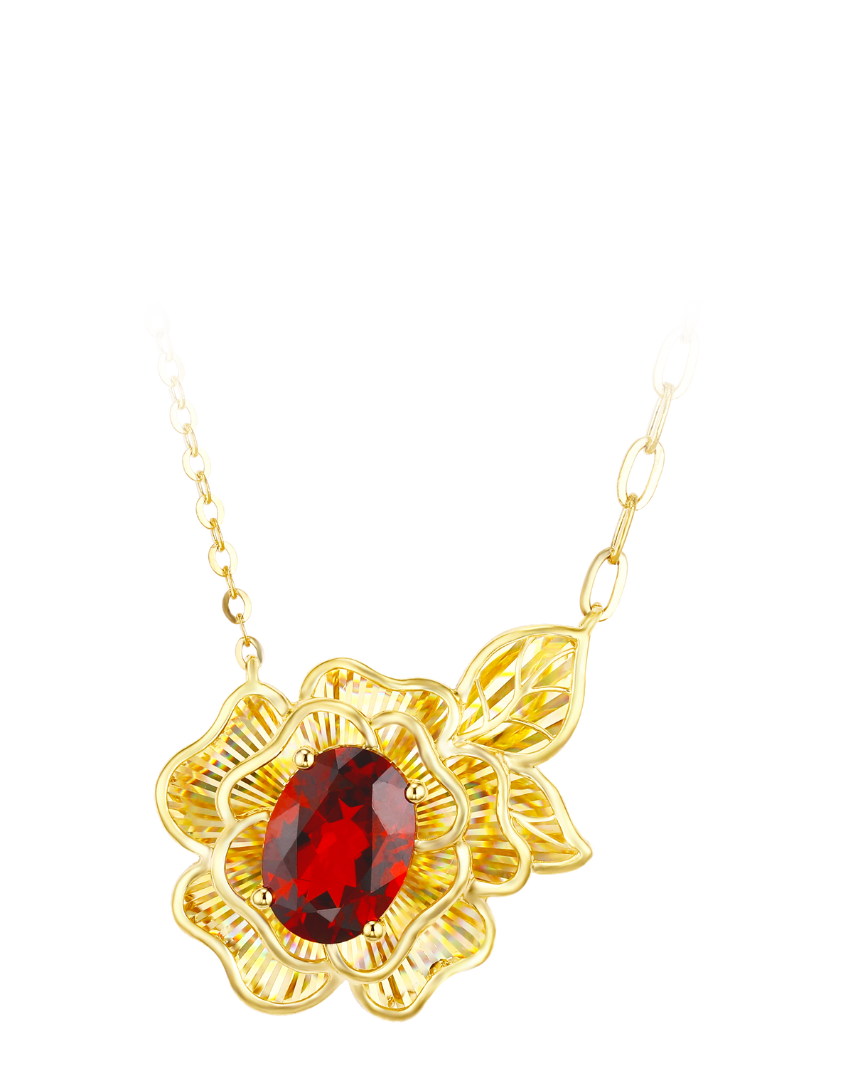 "Heart's Delight" Collection 18K Yellow Gold Garnet Pendant Necklace