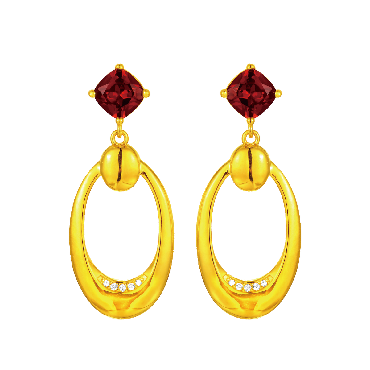 Wheel of Love 18K Yellow Garnet Earrings
