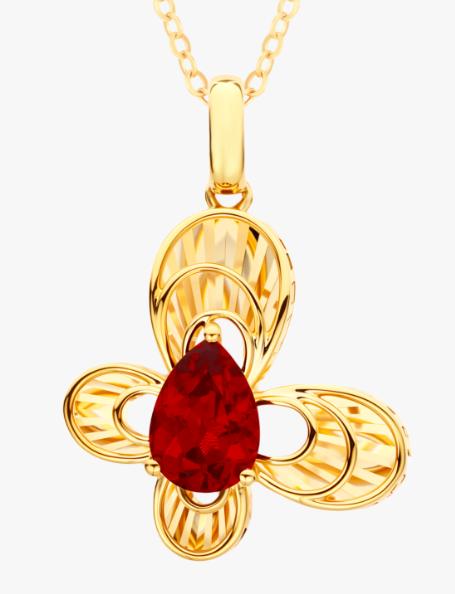 18K Yellow Gold Garnet Pendant Necklace
