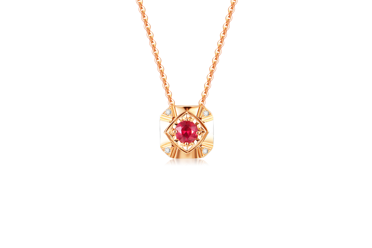 18K Rose Gold "First Love" Ruby Necklace Set