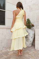 Sunlit Charm One-Shoulder Midi Dress (Warm Yellow)