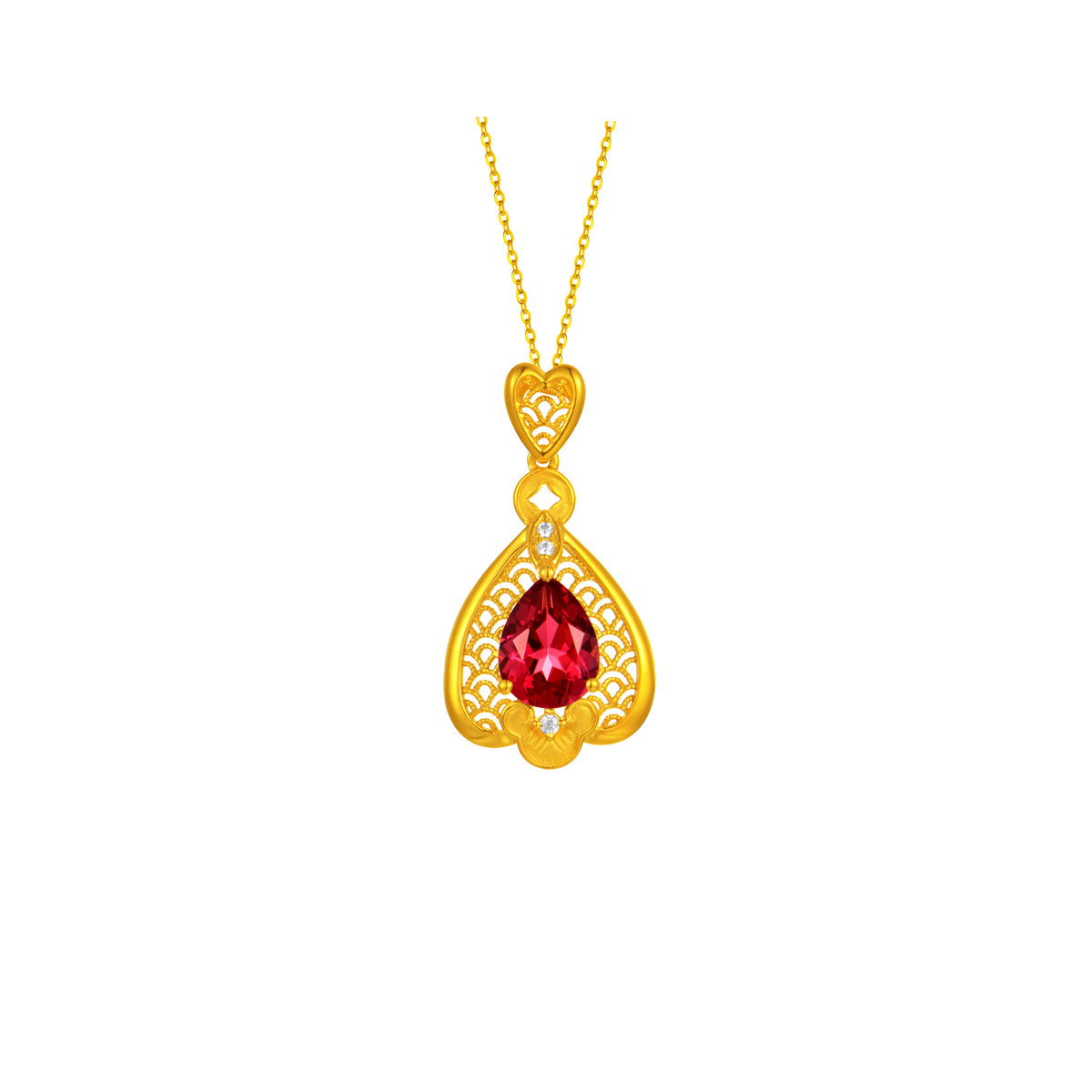 18K Yellow Gold Garnet Zircon Pendant Necklace "Attracting Wealth and Good Fortune" Series – S-DAA35832