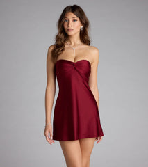 Heart-shaped neckline, knotted, strapless mini dress