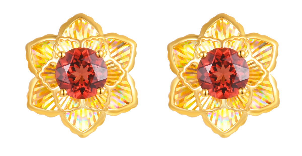 18K Yellow Gold Garnet Earrings